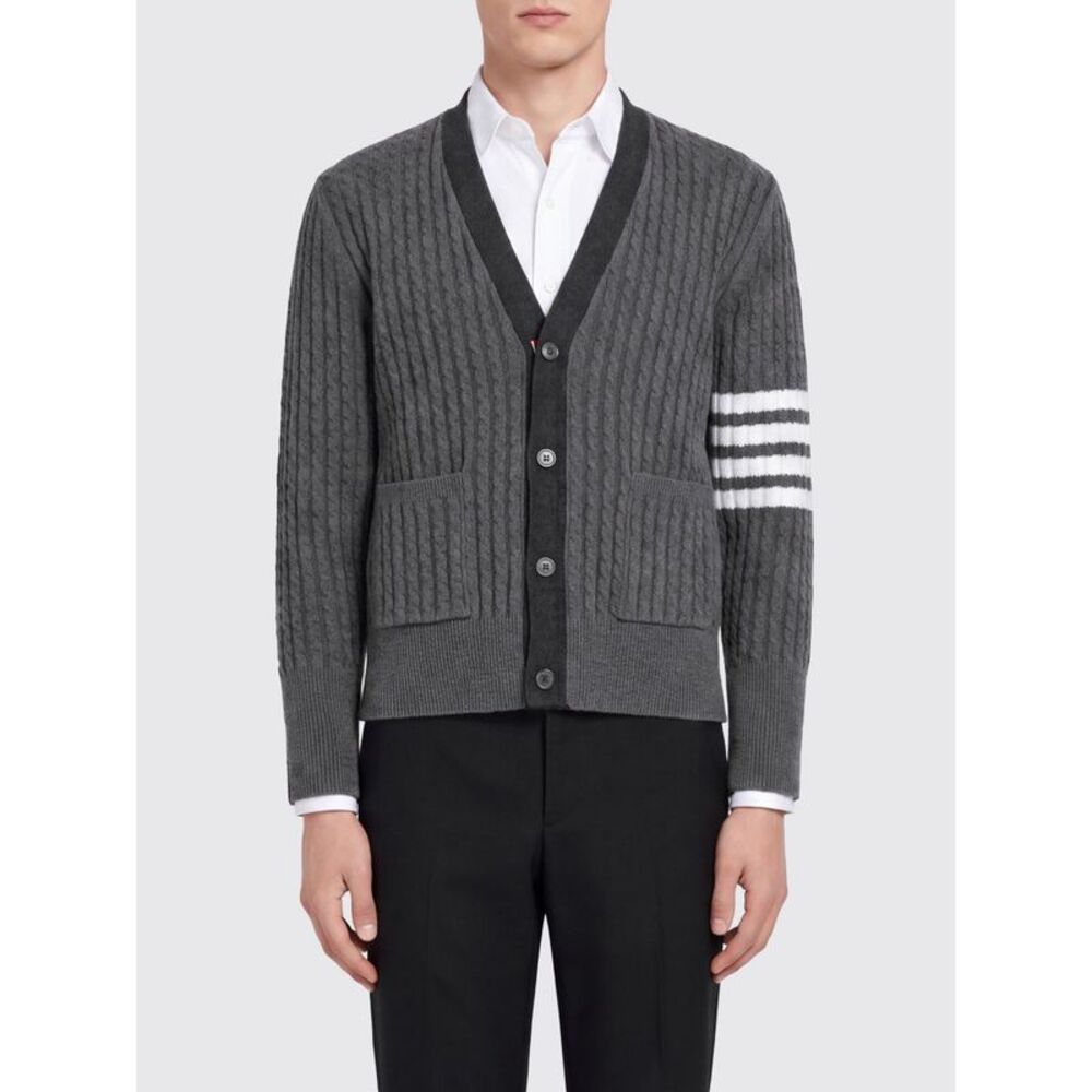 Thom Browne Men Thom Browne 4-Bar V-Neck Virgin Wool Cardigan